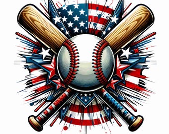 Patriotic Baseball PNG: American Flag, Bats, 300 DPI (Digital Download)