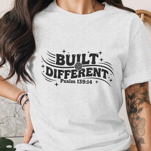 Women's Grey T-Shirt with 'Built Different' Psalm 139:14 Graphic, Casual Christian Tee
