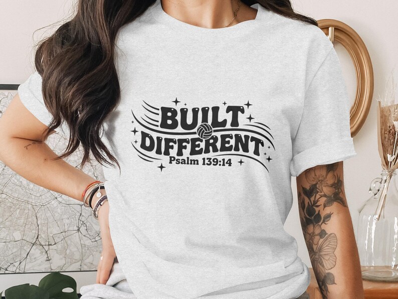 Women's Grey T-Shirt with 'Built Different' Psalm 139:14 Graphic, Casual Christian Tee