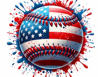 Patriotic Baseball PNG: American Flag Sublimation Design (Digital Download)