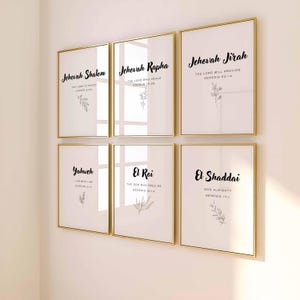 Arte mural cristiano con los nombres de Dios / Galería de Escrituras imprimibles / Versículos bíblicos modernos