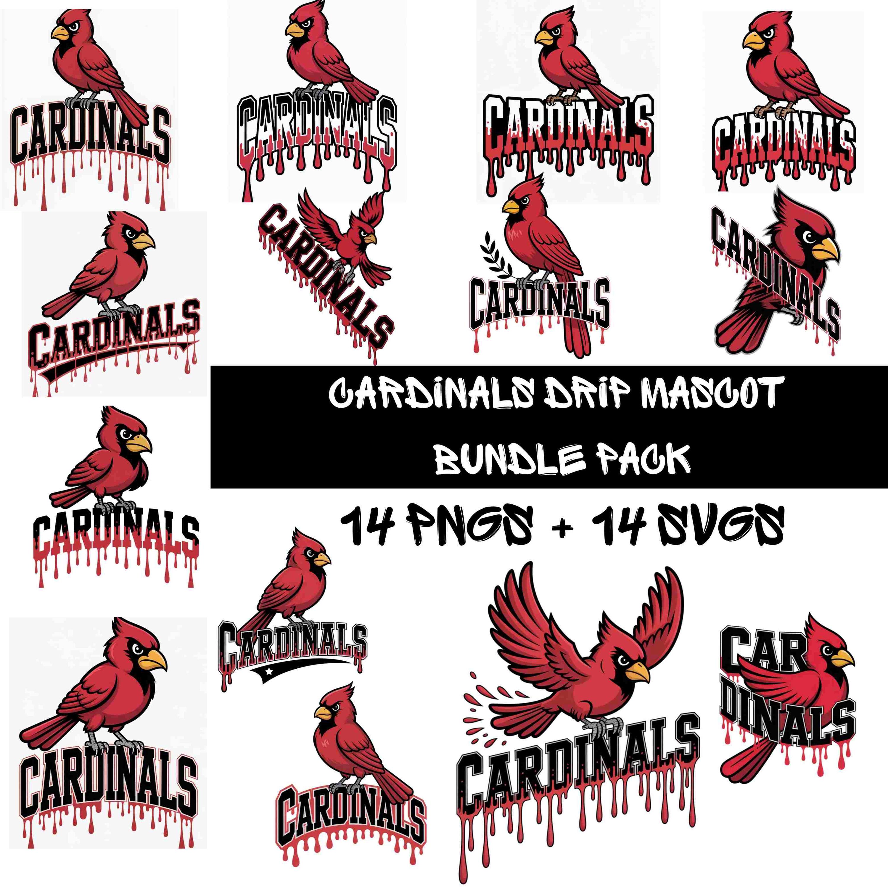 カーディナルズ マスコット ドリップ バンドル SVG PNG|昇華プリント&カッティング向けスクールスピリット デザインパック