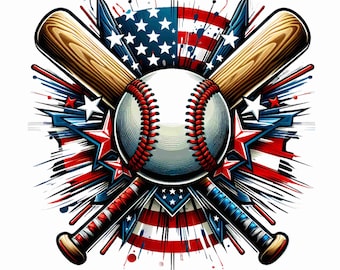 Patriotic Baseball PNG: American Flag, Bats, 300 DPI (Digital Download)