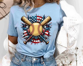 Patriotic Softball PNG: 4th of July American Flag Design (Digital Download)