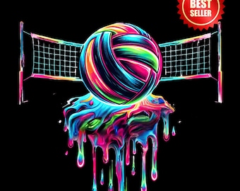 Volleyball Drip PNG: Neon Spike Flow Graphic (SVG, Digital Download