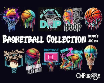 Neon Drip Basketball PNG Bundle: Sports Clipart for Shirts (300 DPI)
