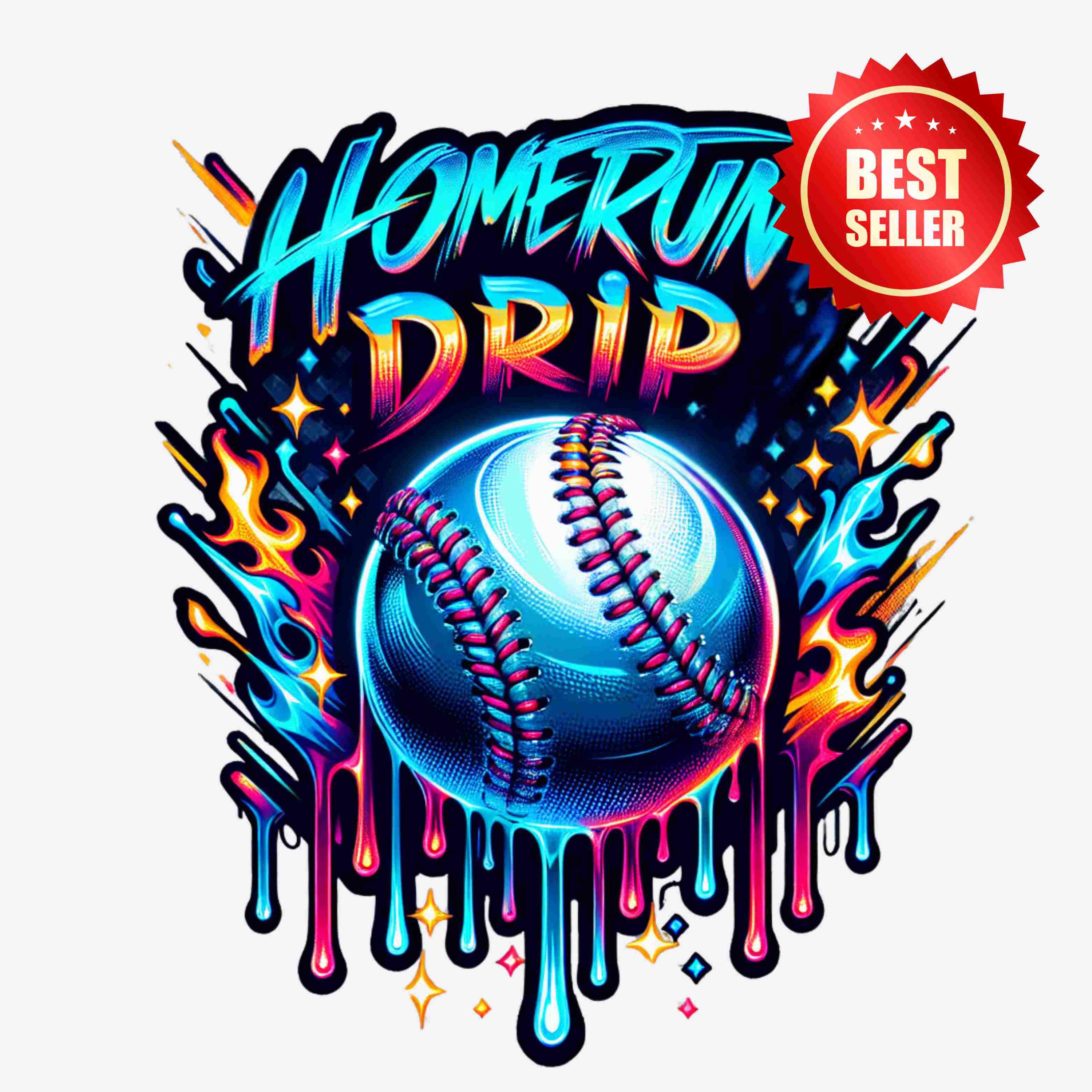 Home Run Drip Baseball PNG: Graffiti Style Sublimation (Digital Download)