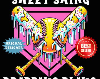 Softball Ice Cream Drip PNG: Sublimation Design (Digital Download)