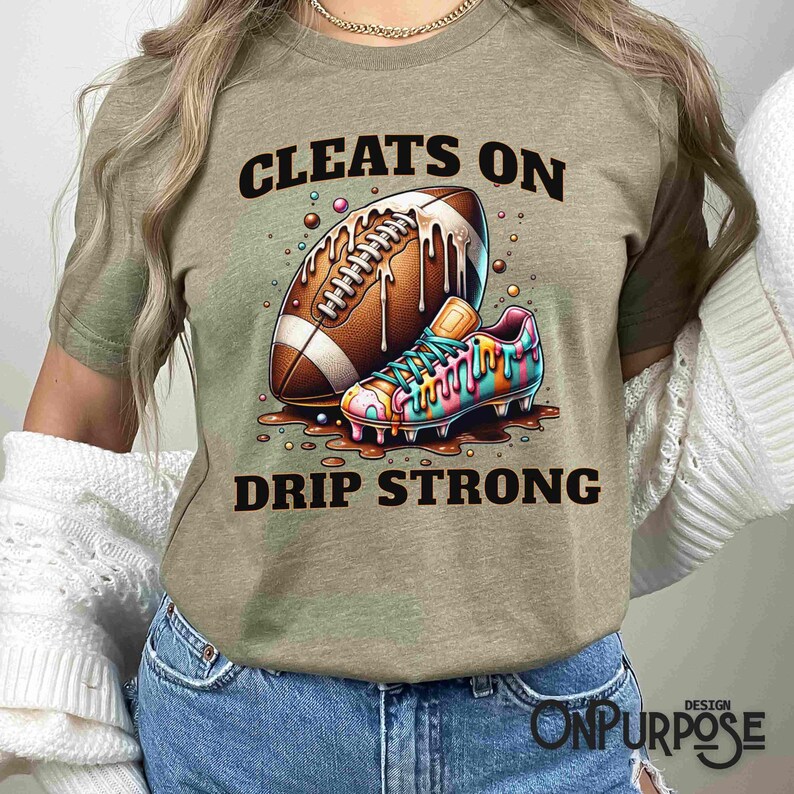 A hand-drawn football with a melting, dripping frosting effect covers its surface, featuring visible, sketchy lines with a rough, pencil-like texture for a casual, doodle style. Candy sprinkles and colorful icing drip from the seams, resembling a sweet glaze. In the background, goalposts have a twisted candy cane or chocolate stick appearance. Caramel or syrup splashes surround the ball, adding a fun, energetic effect.