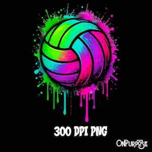 Vôlei de grafite neon PNG: Design digital com efeito de gotejamento (300 DPI)