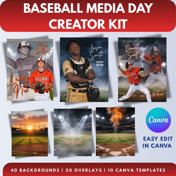 BASEBALL Media Day Canva Templates Bundle, Senior Night Poster, Player Spotlight (Digital Download)