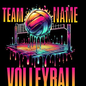 Imagem PNG personalizável de vôlei com efeito neon: Design para camiseta de time (Download digital)