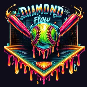 Imagen PNG de balón de sóftbol Diamond Flow: Diseño de goteo neón (descarga digital)