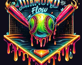 Diamond Flow Softball PNG: Neon Drip Design (Digital Download)