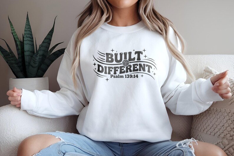 Built Different Psalm 139:14 White Sweatshirt, Christian Apparel, Inspirational Quote Top, Unisex Clothing, Religious Gift Idea
