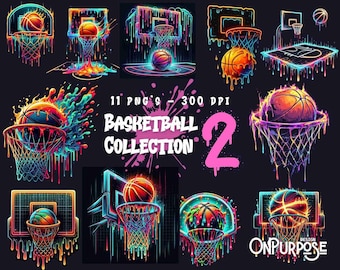 Neon Basketball Drip PNG Bundle: Graffiti Sports Clipart