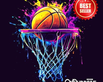 Basketball Drip SVG PNG: Neon Paint Splatter Design (Digital Download)