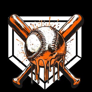Team Color Baseball Drip Bundle featuring 6 vibrant transparent PNG designs with dripping baseballs and crossed bats over a home plate background in purple, orange, green, red, yellow, and blue — ideal for custom apparel and sports-themed crafts