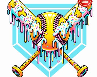Softball Ice Cream Drip PNG: Home Plate Design (Digital Download)