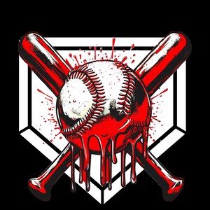 Team Color Baseball Drip Bundle featuring 6 vibrant transparent PNG designs with dripping baseballs and crossed bats over a home plate background in purple, orange, green, red, yellow, and blue — ideal for custom apparel and sports-themed crafts