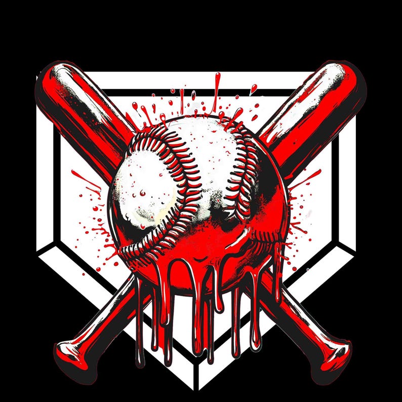 Team Color Baseball Drip Bundle featuring 6 vibrant transparent PNG designs with dripping baseballs and crossed bats over a home plate background in purple, orange, green, red, yellow, and blue — ideal for custom apparel and sports-themed crafts