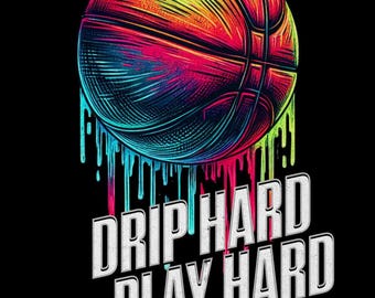 Neon Basketball Drip PNG : Sublimation Design (téléchargement numérique)