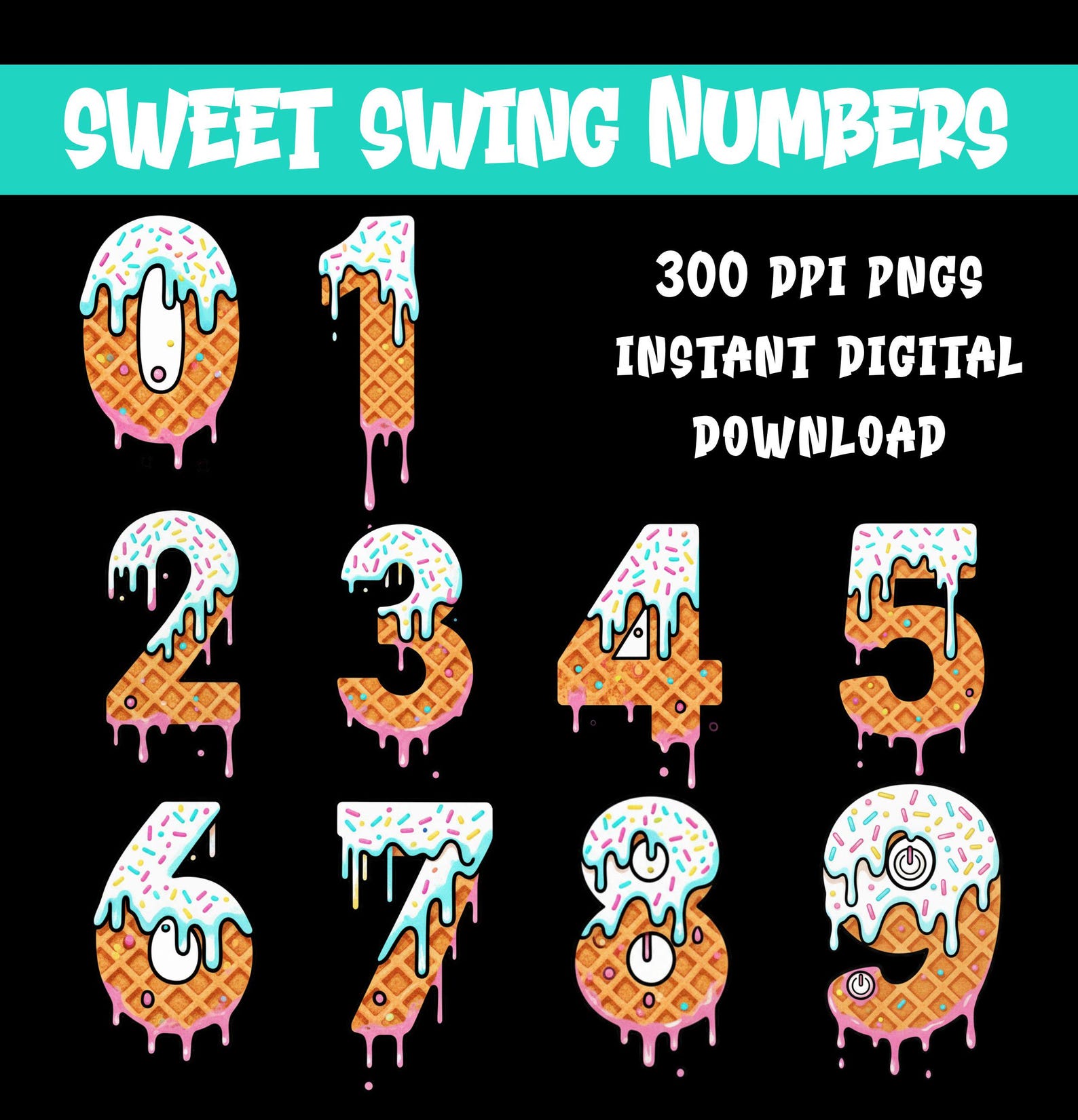 Sweet Swing Numbers PNG Bundle | Ice Cream Drip Softball Baseball ...