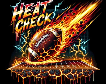 Heat Check Football PNG: Flaming Grunge Graphic for Black Shirts