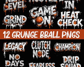 Streetball Graffiti PNG Bundle | 12 Grunge Basketball Street Style, Dripping Concrete Texture