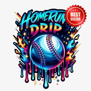 Béisbol con goteo de jonrón PNG: Sublimación estilo grafiti (Descarga digital)