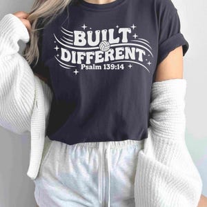 Women's Grey T-Shirt with 'Built Different' Psalm 139:14 Graphic, Casual Christian Tee