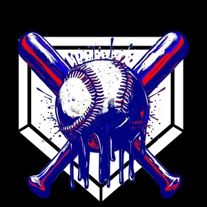 Team Color Baseball Drip Bundle featuring 6 vibrant transparent PNG designs with dripping baseballs and crossed bats over a home plate background in purple, orange, green, red, yellow, and blue — ideal for custom apparel and sports-themed crafts