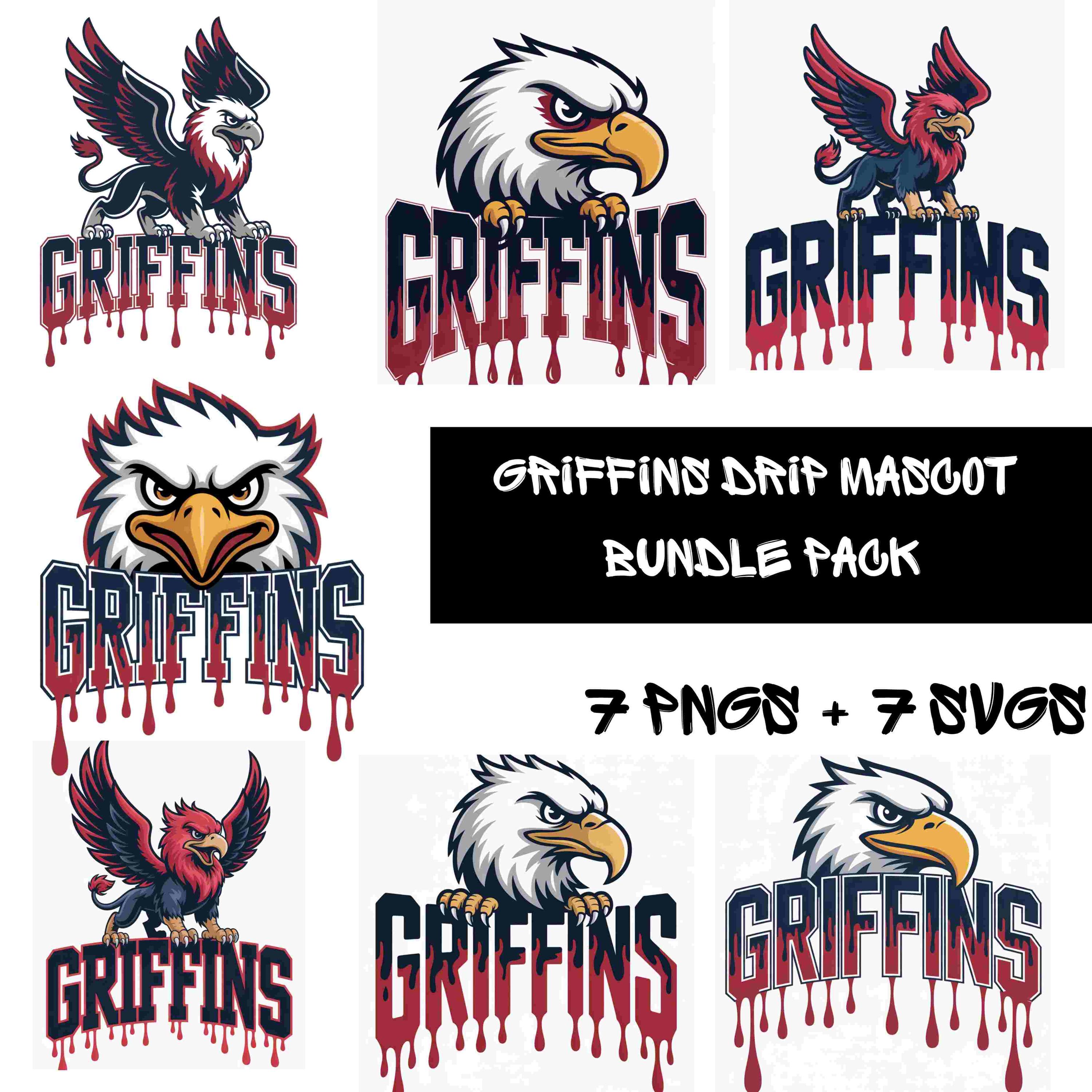 Griffins Mascot Drip Design Bundle: School Spirit SVG PNG Clipart