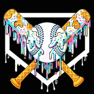 Baseball Drip PNG: Ice Cream Bats, Home Plate Design (Digital Download)