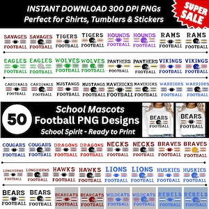 50 Fußball Team Maskottchen PNG Designs Bündel | Hohe Qualität 300 DPI Digitale Fußball Sublimation für Hemden Becher Aufkleber Handwerk