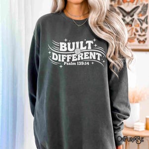 Women's Grey T-Shirt with 'Built Different' Psalm 139:14 Graphic, Casual Christian Tee