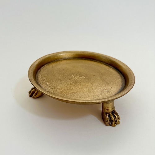 Plat sur pied sur pattes en laiton massif : bougie, bijoux, bougie et porte-bidon, 4,5 pouces de diamètre