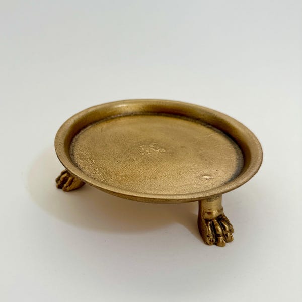 Pedestal con patas de garra de latón macizo: portavelas, joyas, velas y baratijas, 4,5 pulgadas de diámetro