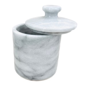 White Natural Marble Small Lidded Canister Vanity Storage Jar Q-Tip, Cotton Ball, Makeup Pad, Bath Salt Storage image 1