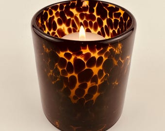 Hand Blown Tortoiseshell Glass Candle Holder: Tealight and Votive Candles, 3 1/8 Inch Height