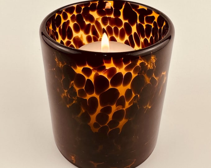Hand Blown Tortoiseshell Glass Candle Holder: Tealight and Votive Candles, 3 1/8 Inch Height