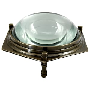 Antiqued Brass Magnifying Glass - Dome Desk Magnifier - 5x Magnification