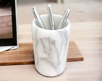 White Natural Marble Pen Holder - Pencil Holder - Makeup Brush Holder - Toothbrush Holder - Office and Bathroom Organizer - Home Décor