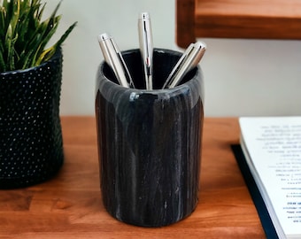 Black Natural Marble Pen Holder - Pencil Holder - Makeup Brush Holder - Toothbrush Holder - Office and Bathroom Organizer
