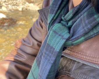 Écharpe noire faite main en flanelle 100 % coton, unisexe du clan, écharpe tartan