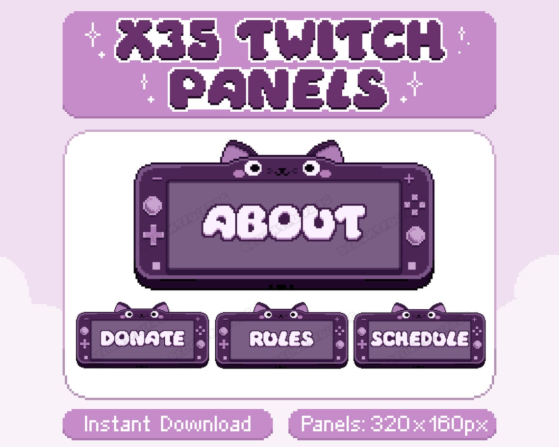 X35 Black Cat Switch Twitch Panels | Cute Kitty Stream Panels | 8 Bit ...