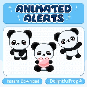 Paquete de alertas de panda animado x3 / Alertas de Twitch de osos tiernos / Descarga instantánea para tu transmisión: baile, anime, kawaii