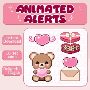 x4 Animated Heart Themed Alerts / Cute Twitch Alerts | Instant Download for your Stream - Love, Funny, Cottagecore