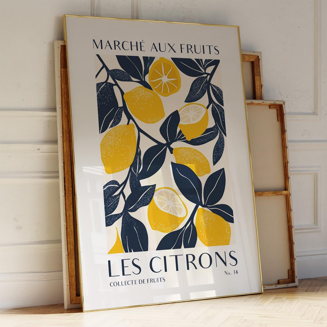 Lemon Print Art Printable, Les Citrons Citrus Fruit Kitchen Wall Decor ...