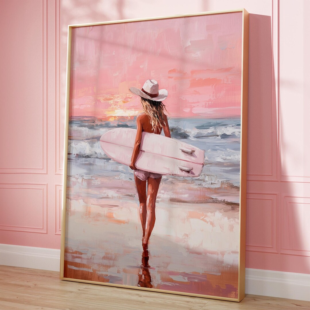 Coastal Cowgirl Surfer Printable Wall Art, Sunset Beach Decor Poster ...